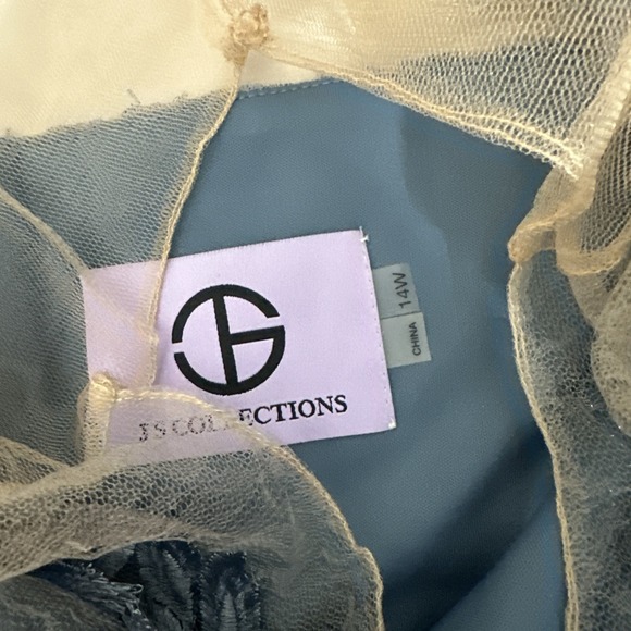 NWD JS Collections [ 14W ] Floral Embroidered Chiffon Gown in Blue #S2054 - Picture 4 of 15